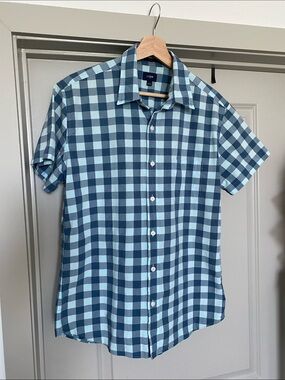 J. Crew Short-Sleeve Blue Gingham Button-Down Shirt